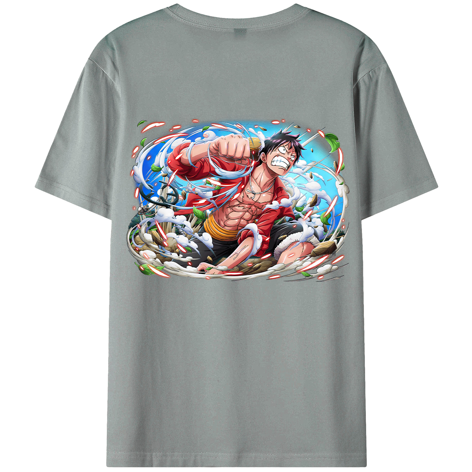 ワンピース モンキー・D・ルフィ ONE PIECE Monkey D. Luffy 綿100％ メンズ半袖Tシャツ（バックプリント） 通気性